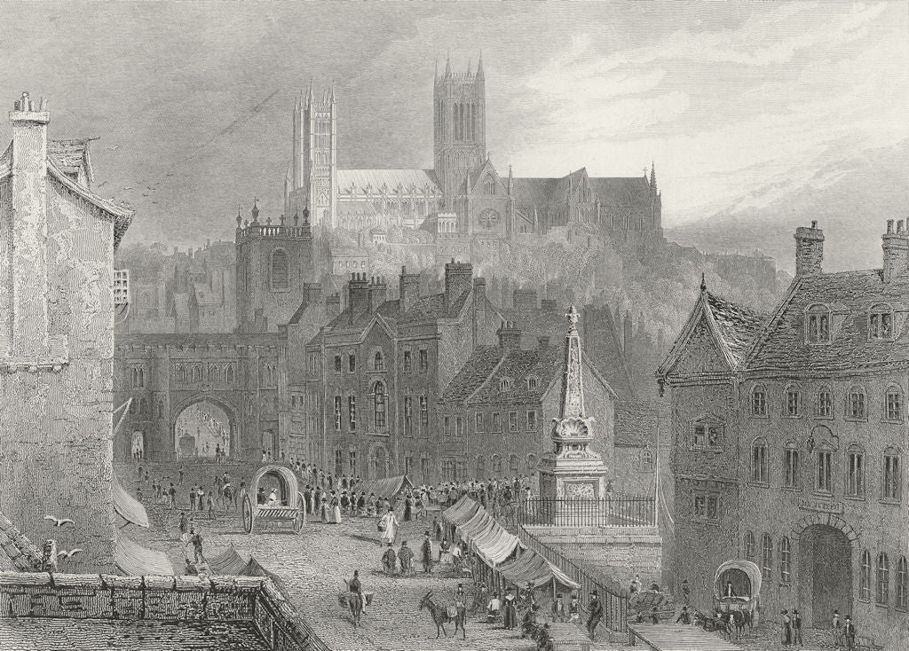 LINCS. Lincoln. Bartlett Britton city & cathedral  1827 old antique print